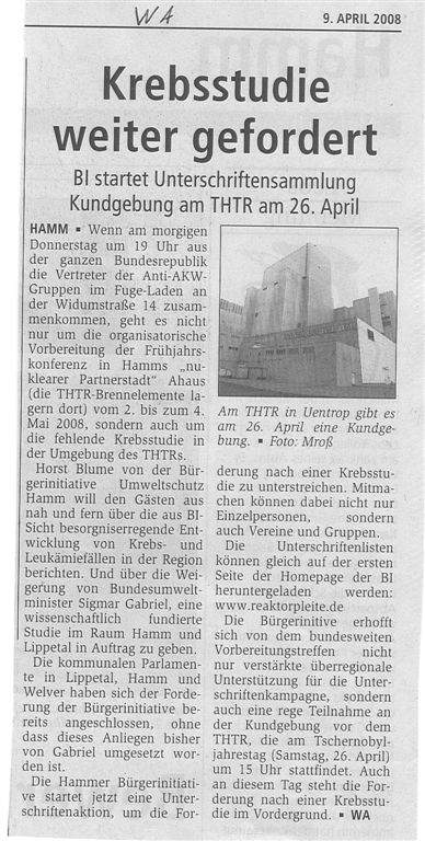 Westfälischer Anzeiger 09.04.2008 