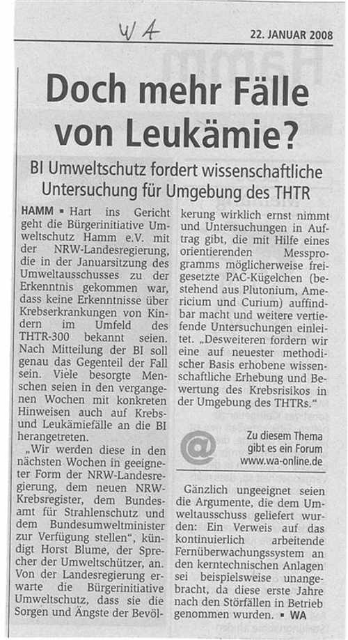 Westfälischer Anzeiger 22.01.2008