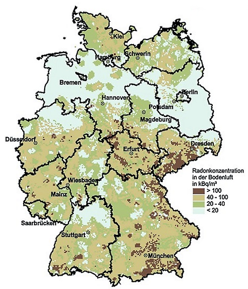 라돈 지도 독일 - 새 창에서 열립니다! - 독일의 라돈 노출 - https://www.bfs.de/DE/themen/ion/umwelt/radon/boden/radon-karte.html