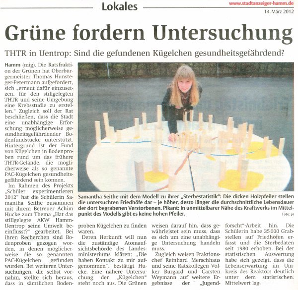 Stadtanzeiger-Hamm от 14.03.2012 г. - Зелените призовават за разследване